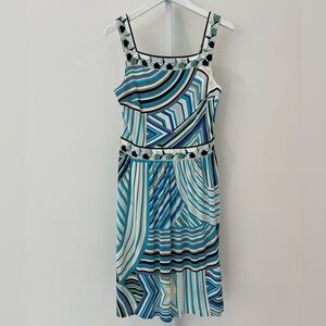 EMILIO PUCCI BLUE STAR VISCOSE DRESS 82RH50 SIZE IT 46 / US 12 NWOTS!